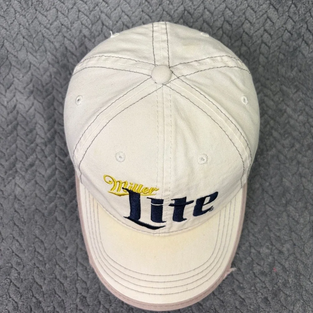 Miller Lite Beer Hat Infinity Headwear Cream Navy Embroidered Baseball Cap